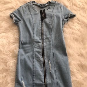 Fashion Nova Genie Denim Dress in Light Blue